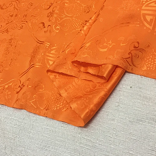 

China style jacquard fabric orange pure silk fabric 108cm width 20momme,SFF108
