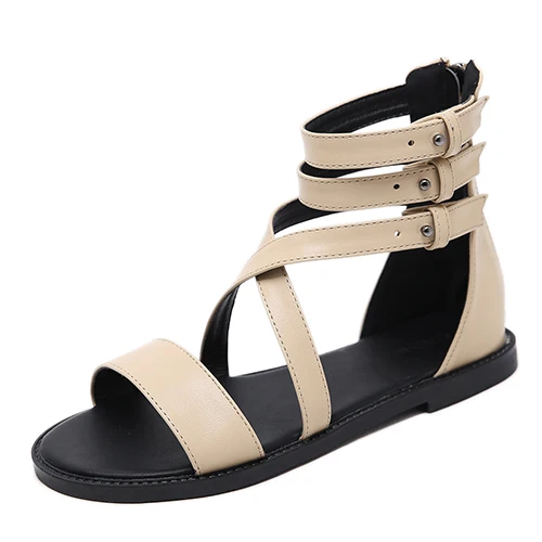 beige shoes Gdgydh/сандалии-гладиаторы; женская летняя кожаная обувь черного цвета с открытым носком; пикантная женская обувь для отдыха на плоской подошве с заклепками; Прямая поставка - Цвет: beige shoes