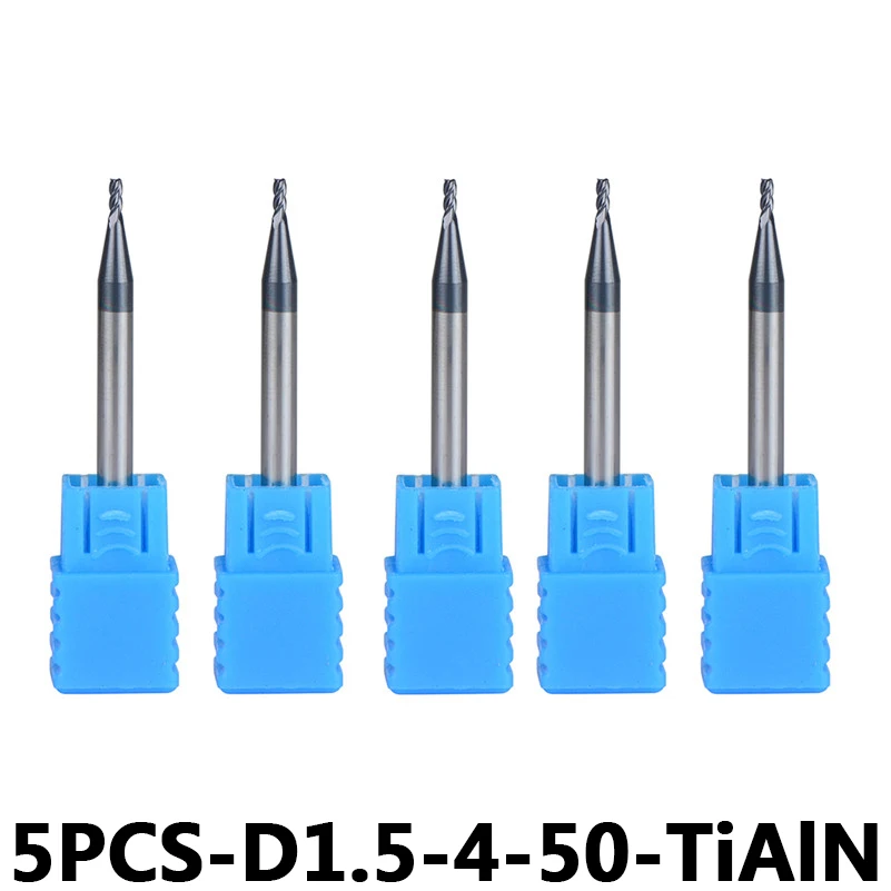 

5pcs/lot D1.5-4-50 Tungsten Steel End Mills 4-Flute Flattened Head Milling Cutters Carbide End mills HRC45 With Straight Shank