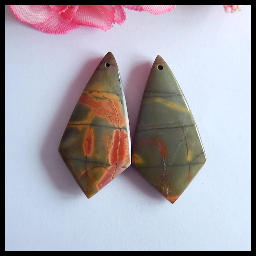 Semi-precious stones Jewelry accessories birthday gift Multi-Color Picasso Jasper fashion woman Earring Bead 35x17x5mm 7.3g | Украшения и