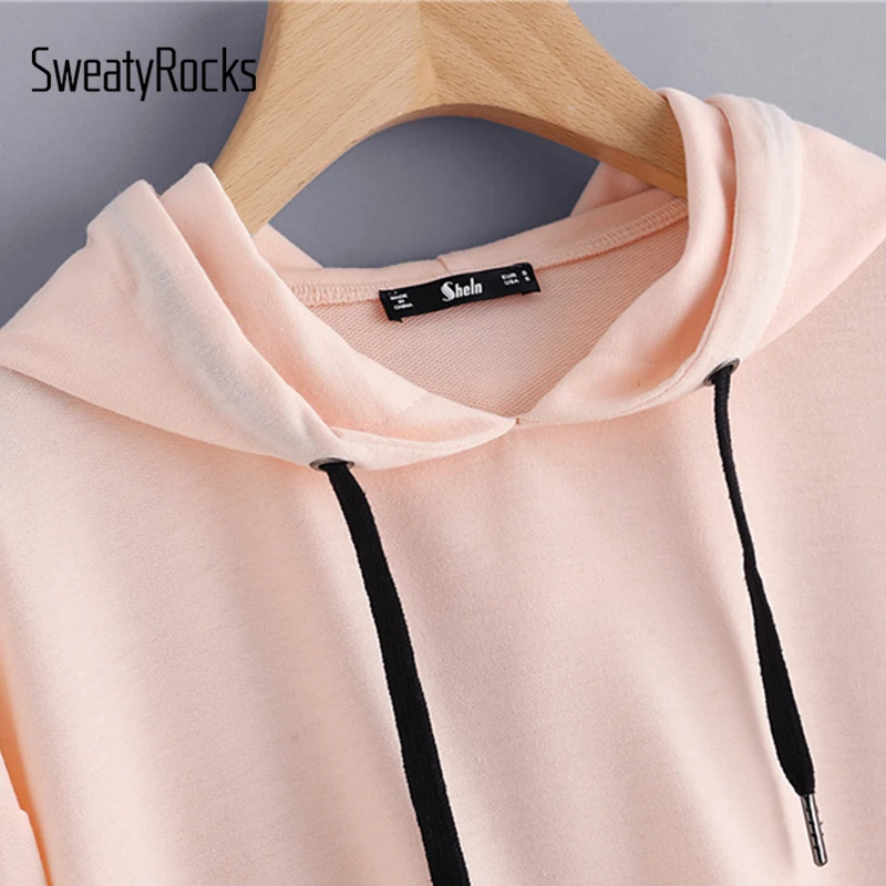 Толстовка с надписью SweatyRocks с заниженным плечом, женская розовая толстовка с длинным рукавом, спортивные пуловеры, толстовка, Повседневная Толстовка