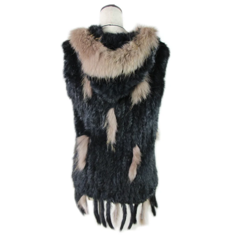 Модный жилет из кроличьего меха Трикотажный с капюшоном меховой жилет|rabbit fur