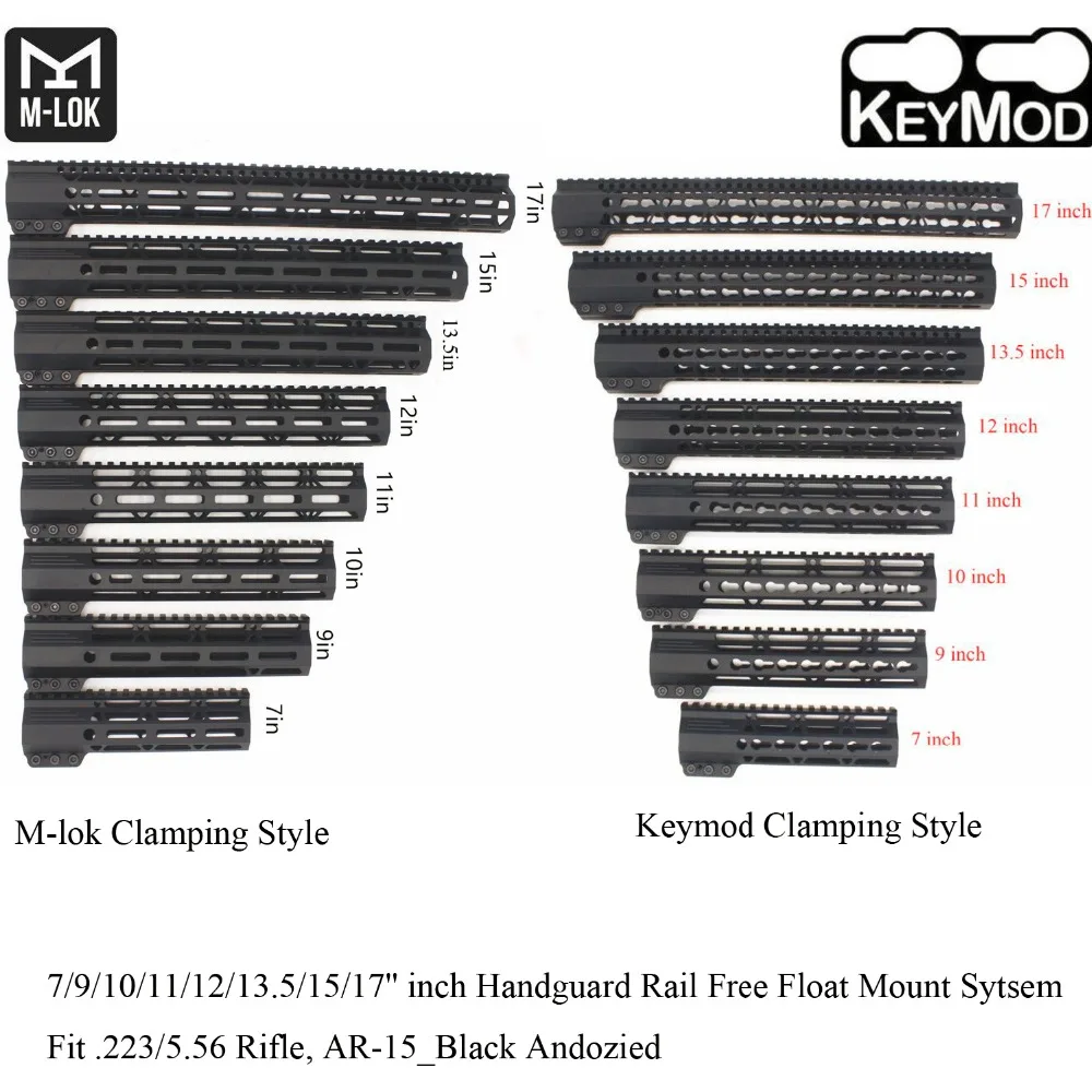 

Aplus 7/9/10/11/12/13.5/15/17'' inch Keymod/M-lok Clamping Style Handguard Rail Picatinny Mount System Fit .223_Black Anodized