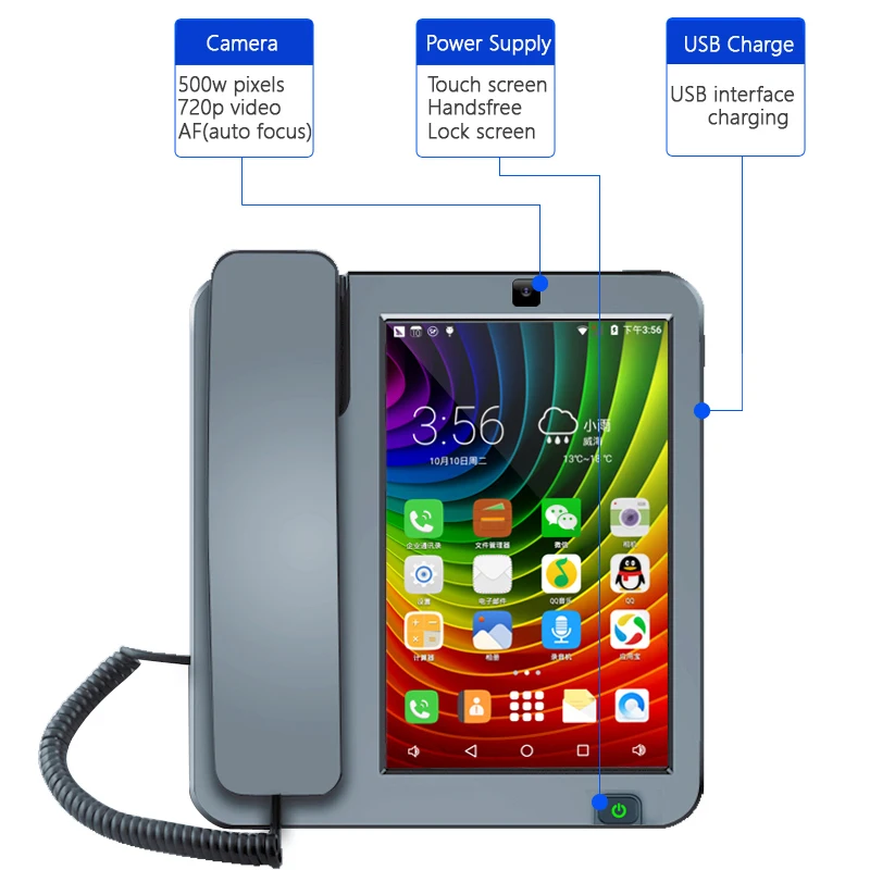 GSM SIM карта умный сенсорный экран Wi Fi видео фиксированный телефон с