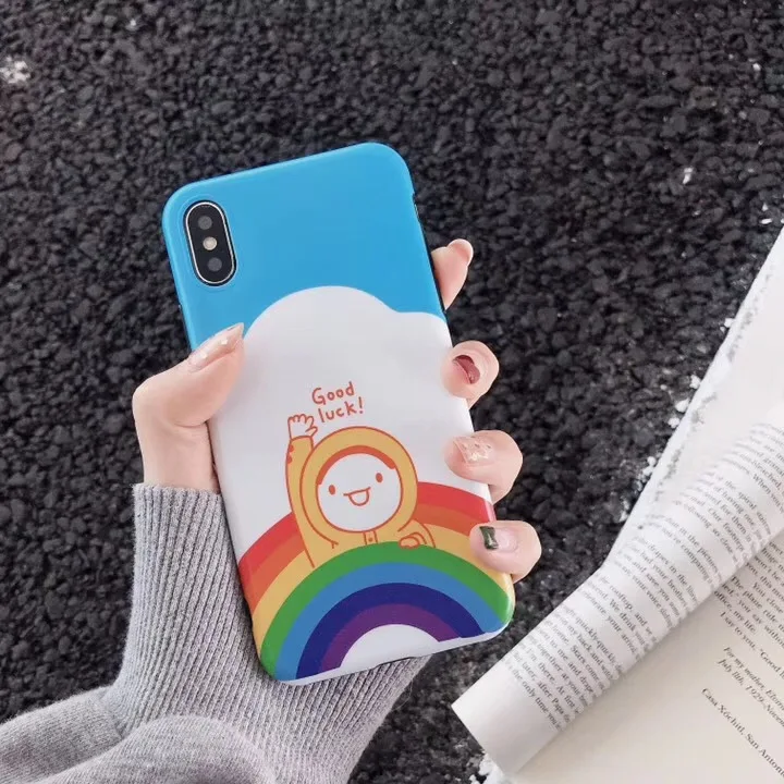 Luxury Brand IMD Soft Silicone Case for iPhone X cover XR 10 XS Max 7 Plus 8 6 6S Cute Lucky Day Rainbow Happy Boy Coque |