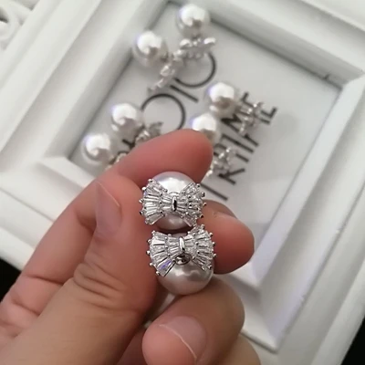 Mimiyagu Корейский простой кубический циркон двухсторонние жемчужные серьги для женщин hiqh качество Серьги кубические - Окраска металла: butterfly