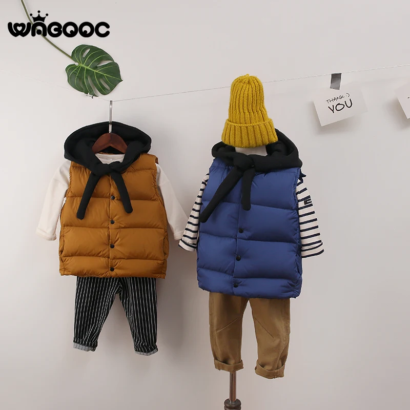 WABOOC/новый детский вязаный хлопковый жилет с капюшоном для мальчиков и девочек