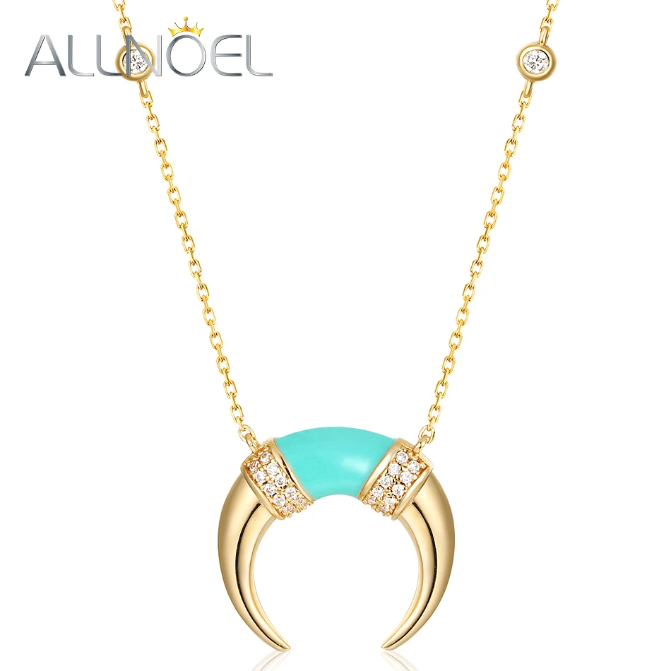 

ALLNOEL 925 Sterling Sliver Pendants For Women Enamel Gold Buffalo Tusk Horn Crescent Moon Sweater Chain Long Necklaces Jewelry