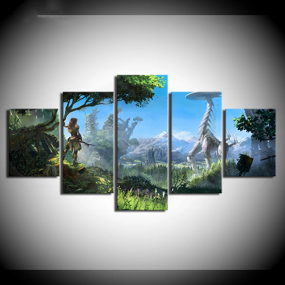 Холст с Hd-печатью настенное искусство 5 панелей рисование Horizon Zero Dawn домашнее