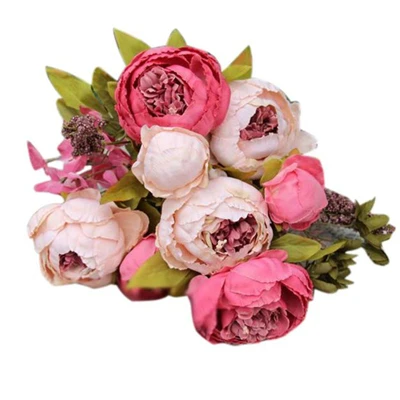 hot pink 1 букет, 8 головок, Искусственный Пион, Шелковый цветок, лист, домашний декор для свадебной вечеринки, темно-розовый, красный фасоли, светильник, розовый, коричневый, домашний декор - Цвет: hot pink