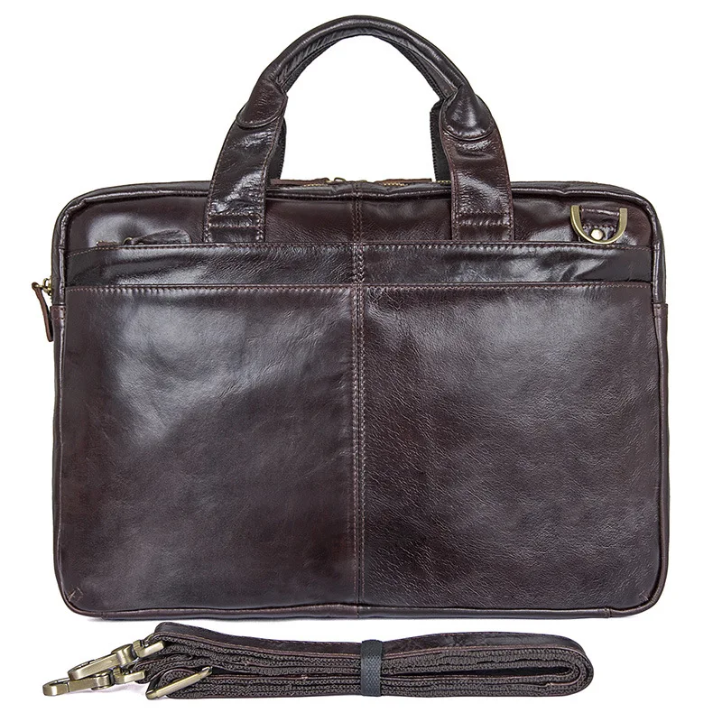 

15" Laptop Business Bags Man Cow Leather Black Travel Briefcases Shoulder Bags Large Capacity Crossbody Tote Handbag Bag Male