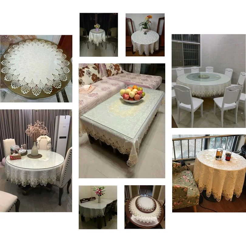 

Beige oval tablecloths floral embroidered lace decorative party wedding table cloth home round/rectangle dinning table cover