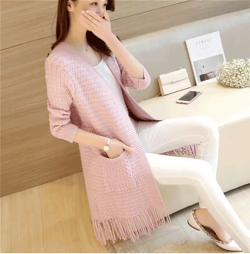 Женский кардиган с кисточками 2017 Осенний модный вязаный свитер мягкая верхняя