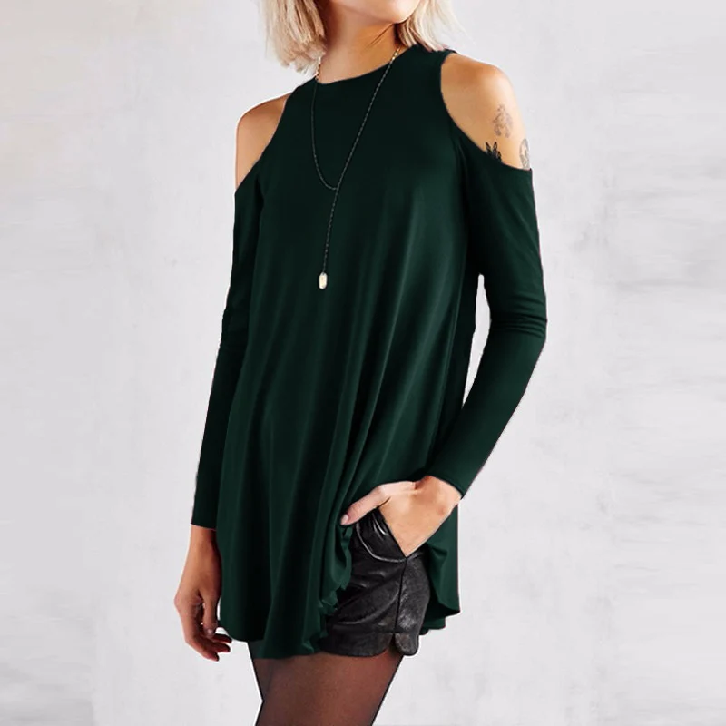 Женские топы 2018 Осень Blusas Женская Сексуальная туника с открытыми плечами длинным