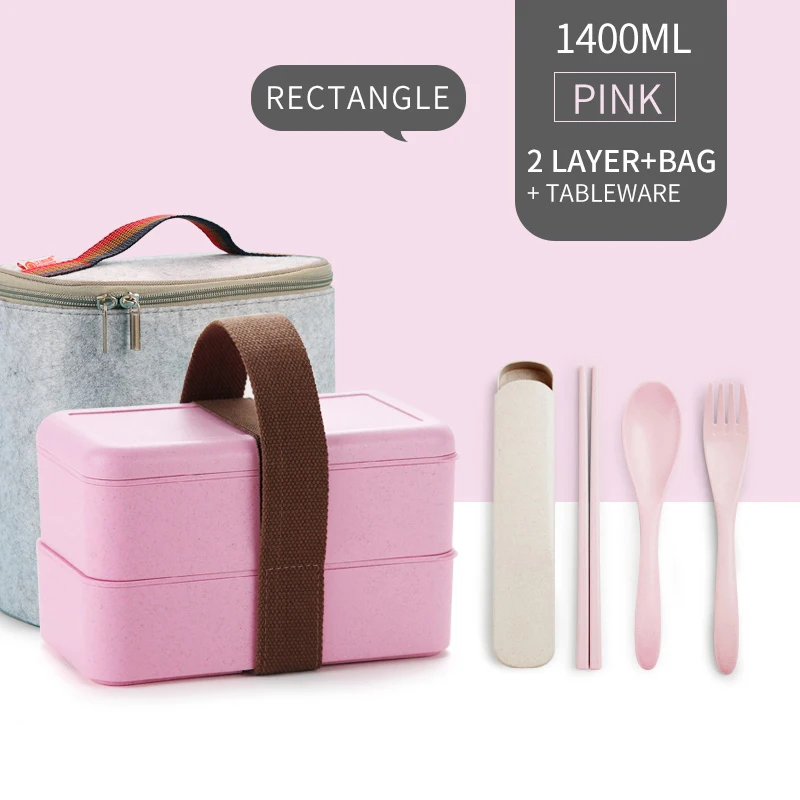 Pink 2 Layer Set WORTHBUY японская микроволновая печь Ланч-бокс для детей портативный герметичный для школьных Бенто-бокс Пшеничная солома детский пищевой контейнер коробка - Цвет: Pink 2 Layer Set