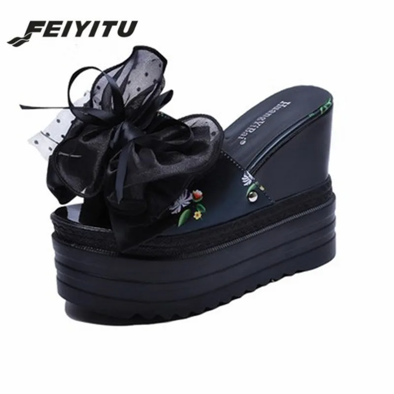Новинка 2019 женские тапочки FeiYiTu на очень высокой платформе 12 см европейские и