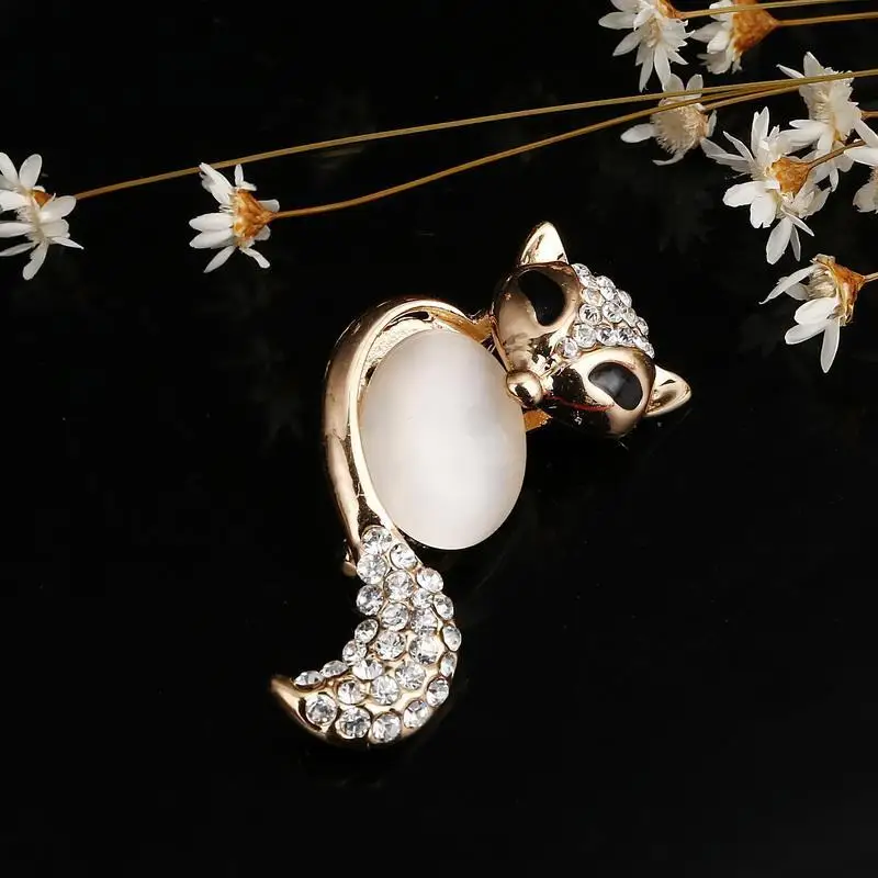 Hesiod Fashion Jewelry Wholesale Crystal Brooch Pin Smile Fox Full Rhinestone With Big Cat Eye Gem Nice Gift For Girl | Украшения и