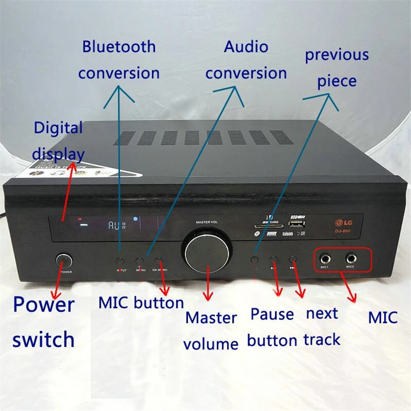 Диджей-880 60 Вт * 2 + 120 1 канала HiFi домашний усилитель звука караоке Bluetooth с цифровым