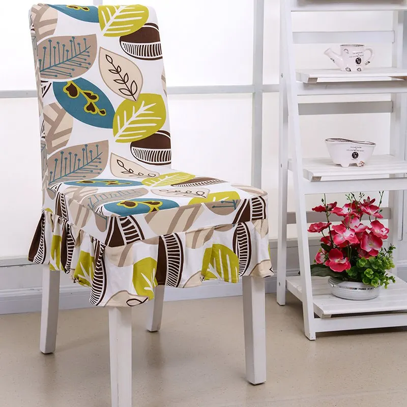 Spandex Leaves Printing Stretch Dining Chair Cover Modern Room Decoration Elastic Removable Anti-dirty Seat case | Дом и сад