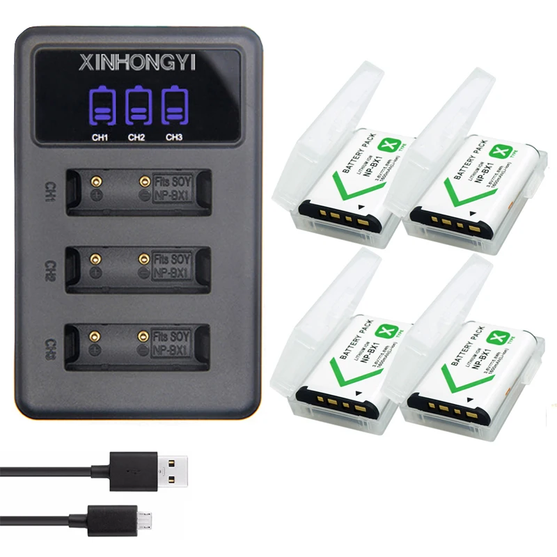 4x NP-BX1 battery NP BX1 + 3 Slots Charger for Sony DSC-RX100 DSC-WX500 HX300 WX300 HDR AS100V AS200V AS15 AS30V M2 M3 bateria |