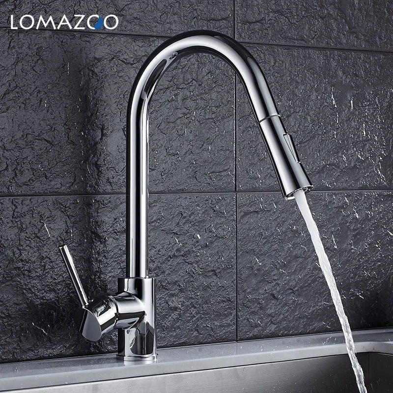 LOMAZOO Telescopic Rotatable Kitchen Faucet Bathroom Sink Gold Waterfall Single Handle Brass Rotate | Обустройство дома