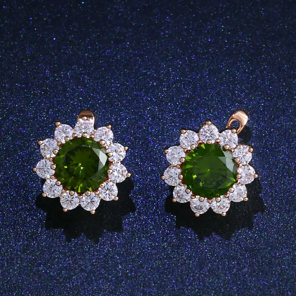 Женские серьги гвоздики с фианитом FLOLA золотистого цвета 585 пробы цветком для