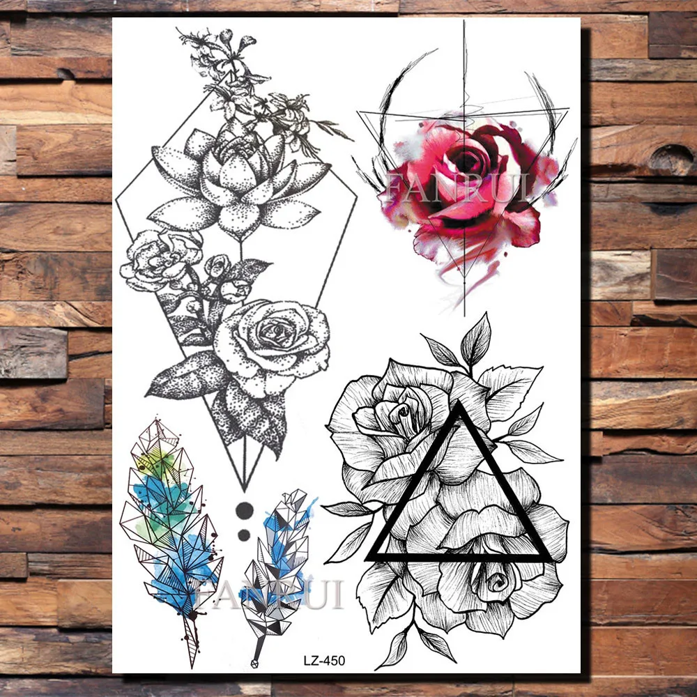 Временная тату-наклейка FANRUI в виде цветка розы лапы птицы перо черепаха