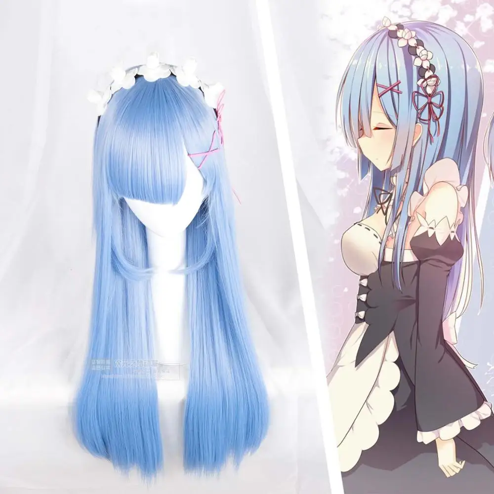 blue wig headwear Re: жизнь в другом мире от zero косплей парик Ram Rem розовый синий 80 см длинные прямые синтетические волосы для взрослых - Цвет: blue wig headwear
