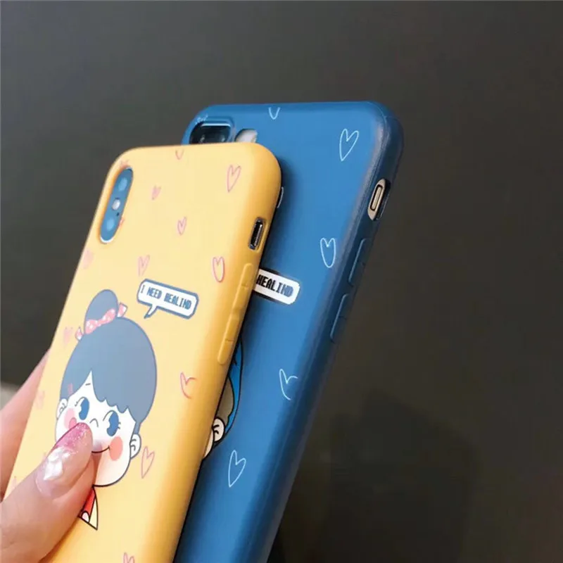 Milk girl and boy couple kawaii phone case for coque iphone XS Max XR X 6S 6 7 8 Plus soft TPU cover cute cartoon cases fundas |