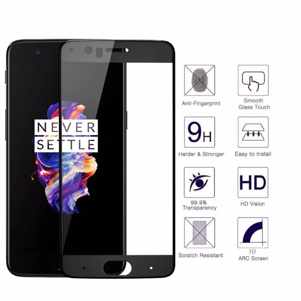 Для oneplus 3 5 стекло для one plus 5t защита экрана полное покрытие черная Передняя пленка