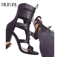 snakeskin summer high heels womens sandals sexy open toe cross strap shoes ladies elegant pumps dress party shoes black lace up