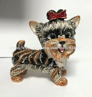 new dog figurine trinket dog bejeweled czech rhinestone enamel trinket hinged gift box dog jewelled trinket box