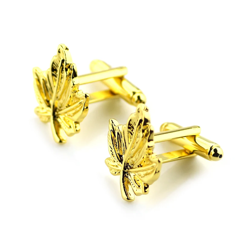 Оптовая продажа 20 шт./лот Золотая рубашка с Кленовым листом запонки высокое