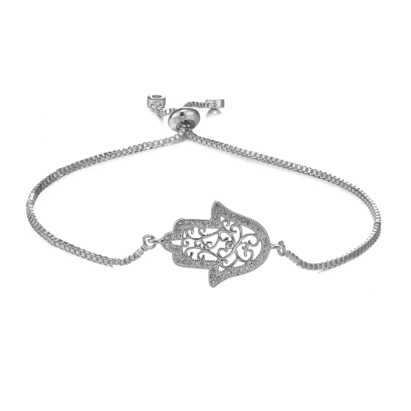 White Gold Браслеты ручной работы с греческим глазом, золото/серебро/розовое золото, регулируемые цепочки, браслет от сглаза, мужской браслет Хамса Фатима, женский браслет - Окраска металла: White Gold