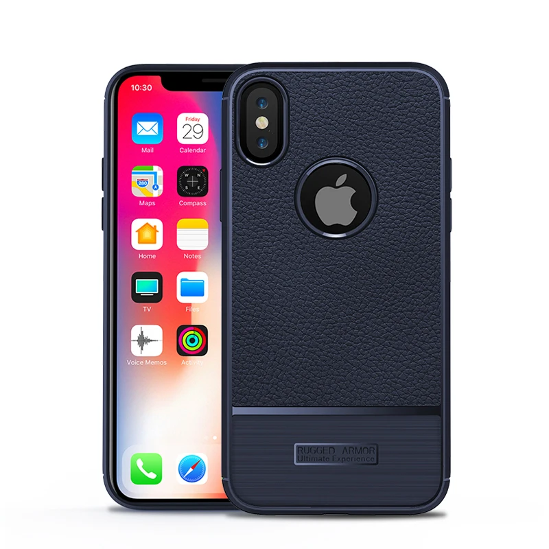 Тонкий чехол с текстурой личи для iPhone X Vpower силиконовый мягкий бронированный из