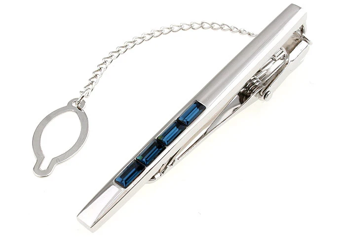 SPARTA Dark blue Austria crystal tie clips White Gold Electroplated men's
