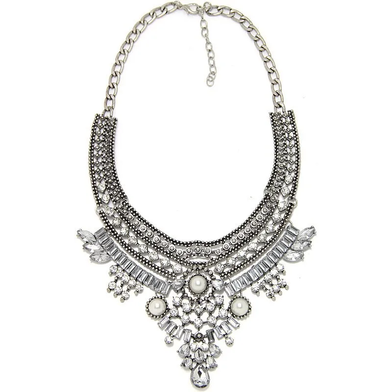 

Vintage Boho Luxury Rhinestones Statement Necklace Retro pPearl Collar Choker Necklace Women Necklace Jewelry