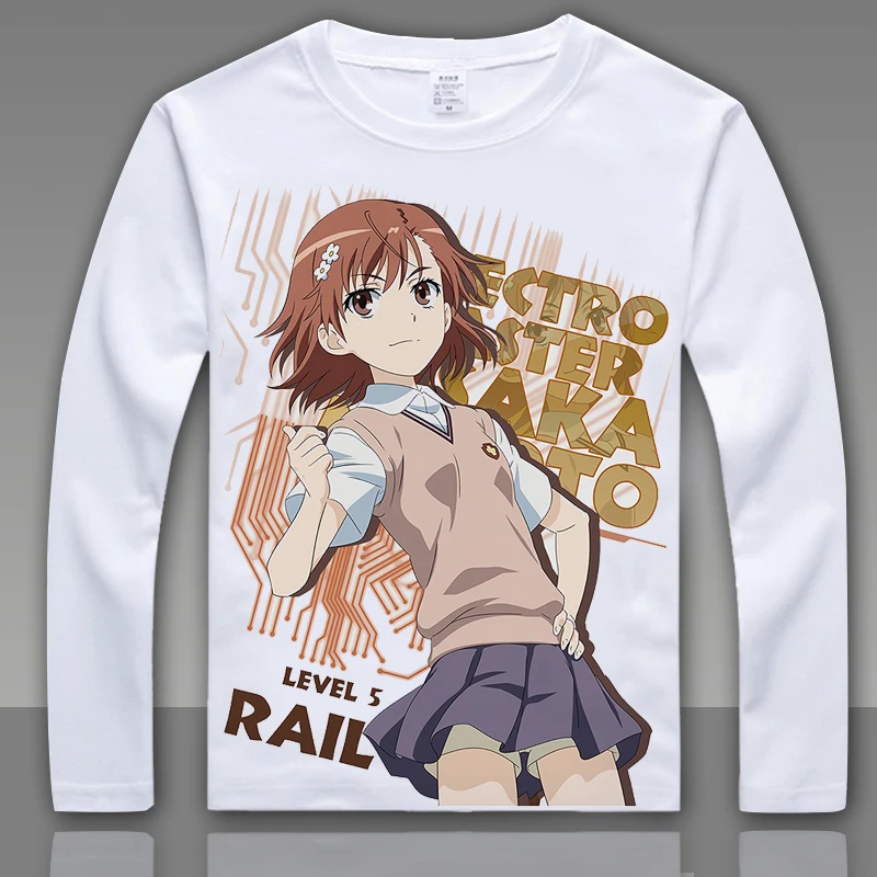 Модные некий научный рейлган футболка Misaka Mikoto косплей с длинным рукавом Футболка