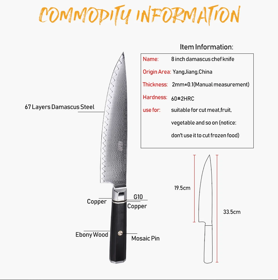 FINDKING профессиональный 8 дюймовый нож шеф-повара из черного дерева восьмиугольная ручка с рисунком лестницы 67 слоев дамасской стали кухонный нож