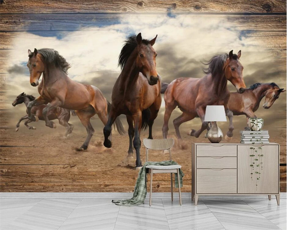 

Обои на заказ 3D стерео Современная картина маслом животных бегущая лошадь дикая лошадь фон настенная живопись Настенная бумага