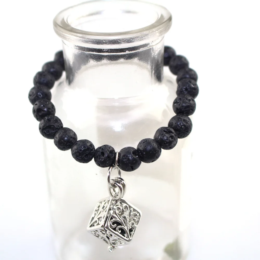 Серебряный полый ароматный браслет с коробкой черный мрамор мульти стиль модный