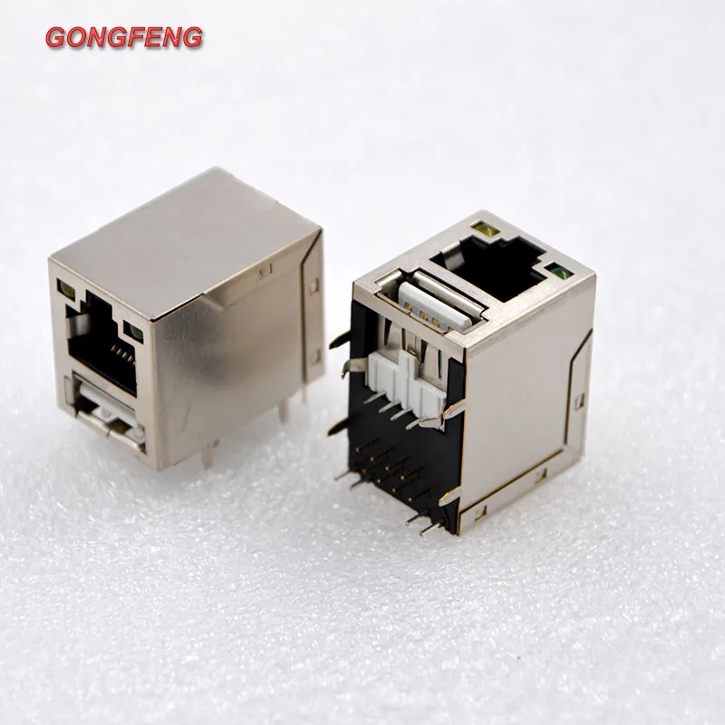 GONGFENG 10 шт. новый сетевой разъем RJ45 + однослойный USB светодиодный светодиодной