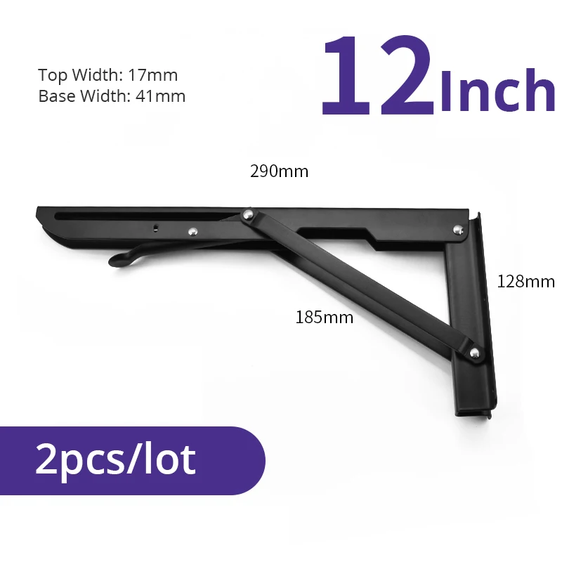 Black 12inch KAK 2 шт. Треугольный Кронштейн Тяжелая Складная полка поддержка 65 кг Регулируемая настенная настольная полка Кронштейн мебельная фурнитура - Цвет: Black 12inch