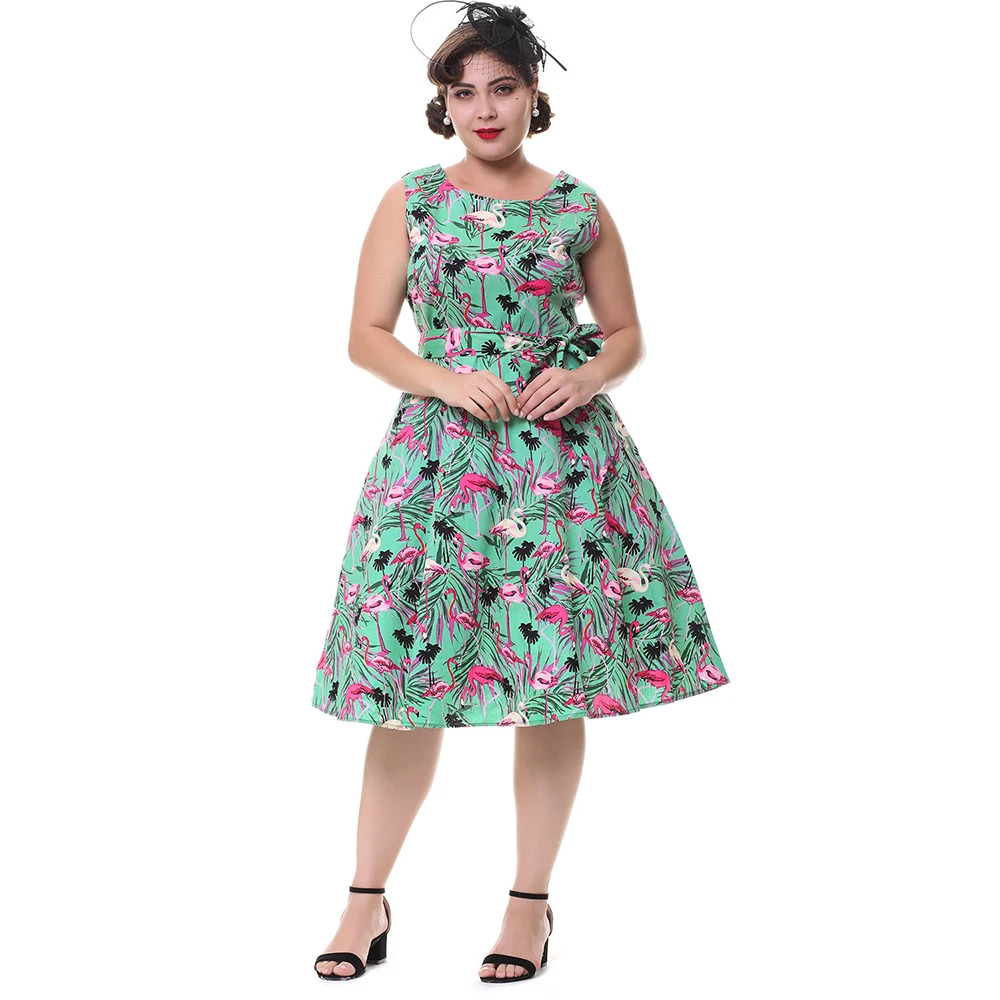 Joineles размера плюс 4XL женское ретро платье 50s 60s Винтаж рокабилли Свинг Feminino Vestidos Фламинго цветочный принт вечерние платья
