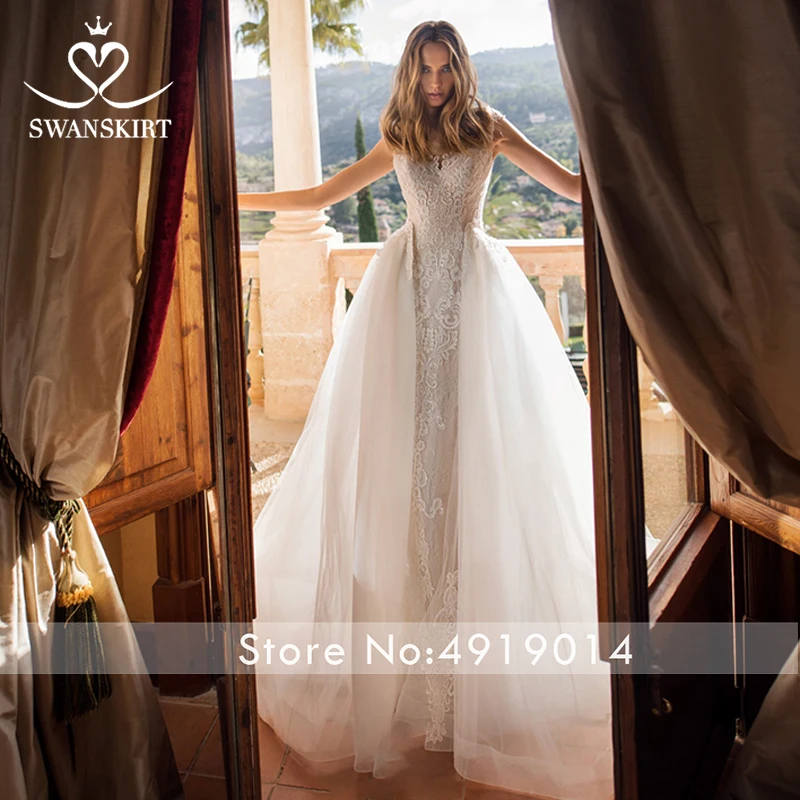 Swanskirt винтажное свадебное платье русалки со съемным шлейфом модное кружевное платье для невесты принцессы Vestido de Noiva K177