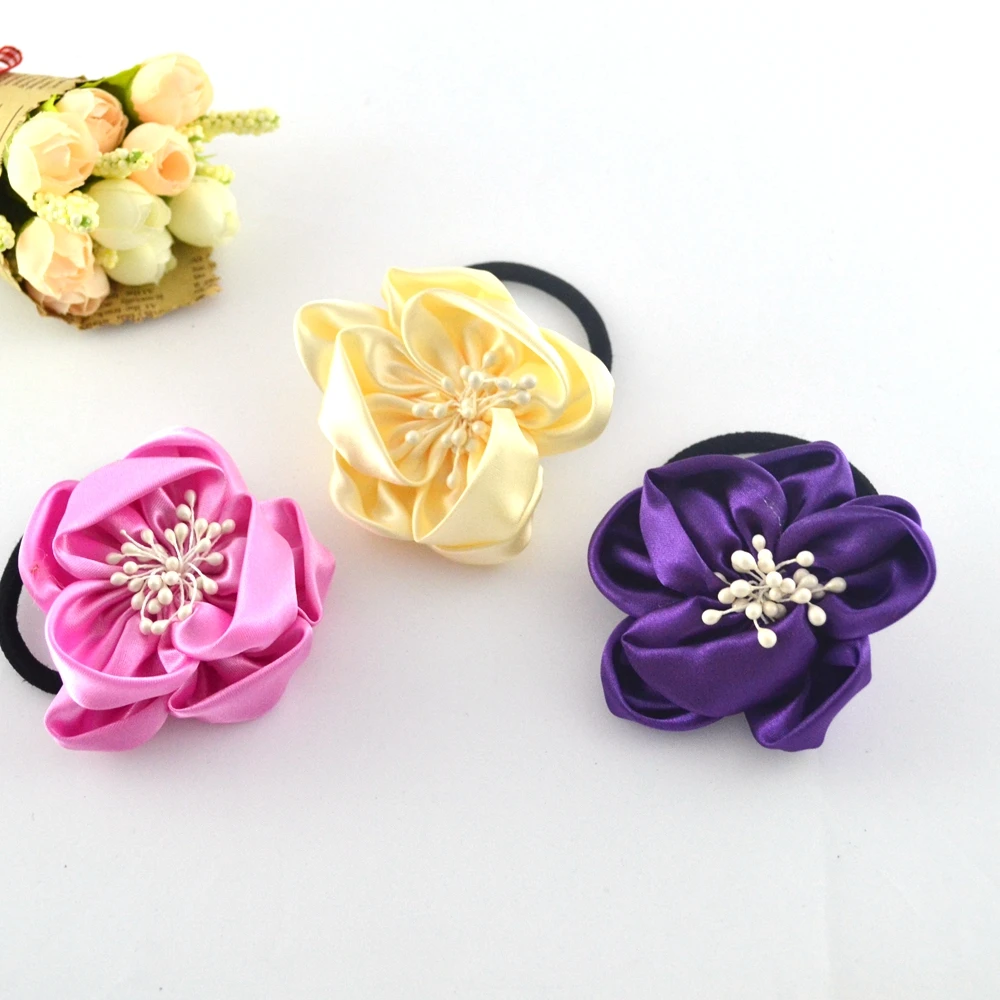 High-grade cloth art with flowers and stamens fabrics elastic rubber bands children's accessories | Украшения и аксессуары