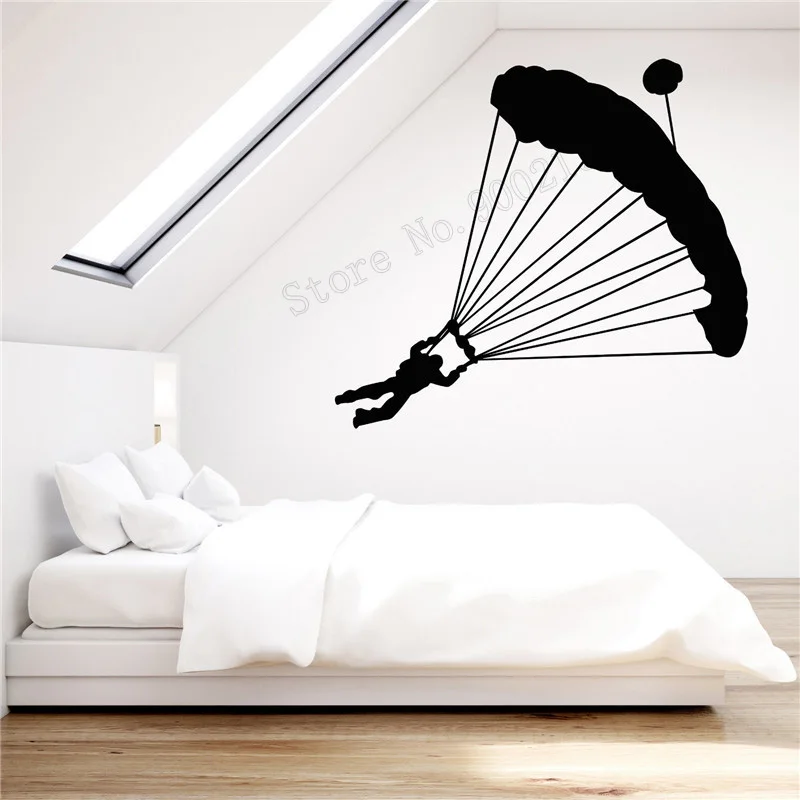 Wall Art Sticker Extreme Sports Room Decoration Vinyl Removeable Poster Skydiver Parachute Mural Modern Ornament LY422 | Дом и сад