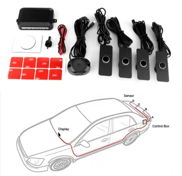 

HEVXM Auto Car Flat Parking Sensors Buzzer Alarm System with 4pcs 16.5mm Reversing Radar Car Parking Sensors