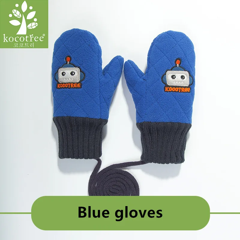 Thin blue gloves Kocotree/зимняя Лыжная шапка для мальчиков и девочек, детский теплый шарф, шапка с капюшоном в виде милой лисы для От 1 до 12 лет, детские перчатки на выбор - Цвет: Thin blue gloves