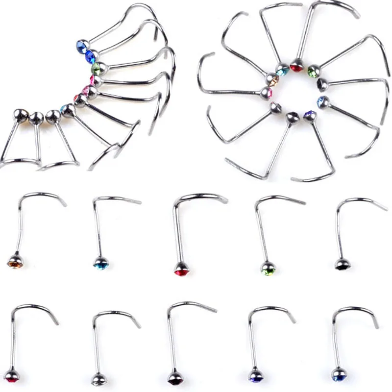2 шт. хирургические шпильки для носа из нержавеющей стали кольца стразы крючок